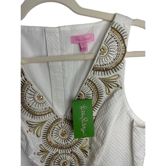 Lilly Pulitzer Gabby Shift Dress Resort White Gold Embroidered NEW Sz 4 $258 - Picture 4 of 8